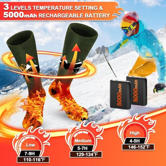 SNOW LEOPARD Rechargeable Heated Socks w App Control Batteries Black Large - Picture 3 of 11